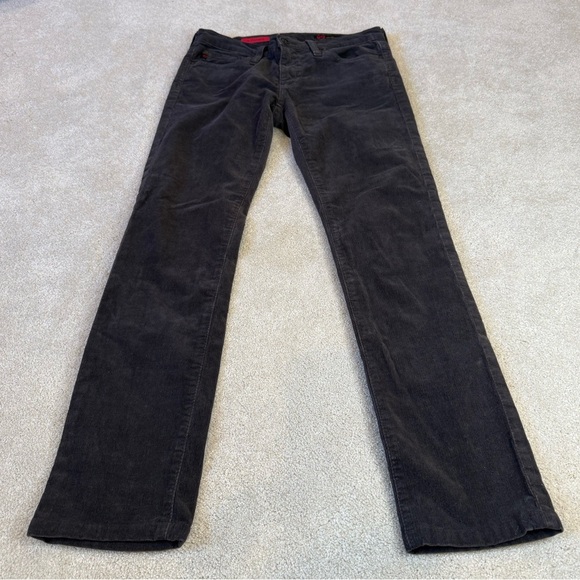 Ag Adriano Goldschmied Pants - AG Adriano Goldschmied Black Charcoal Velvet Corduroy Straight Leg Pants Size 25